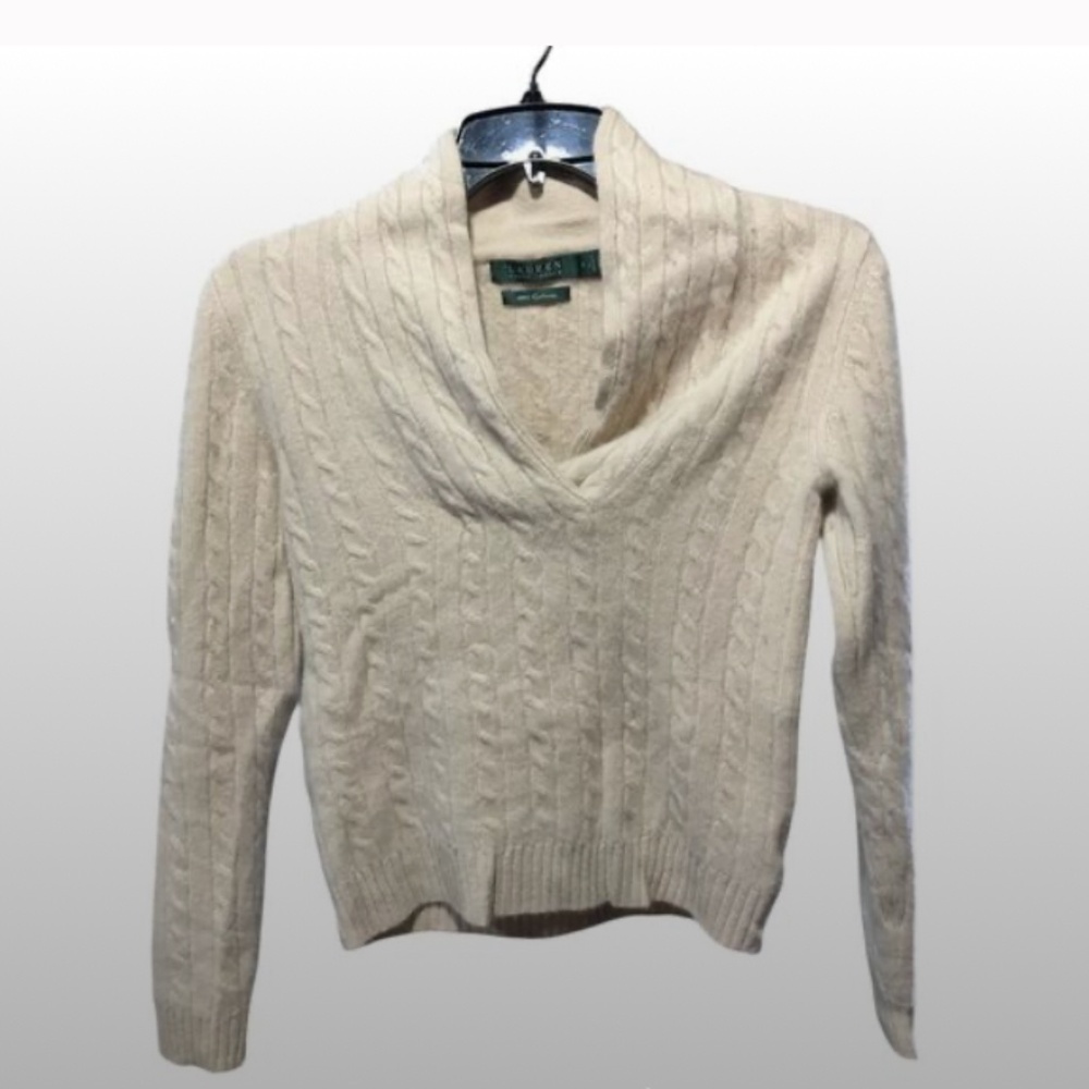 Ralph Lauren Beige Cashmere Cowl Neck Sweater Small